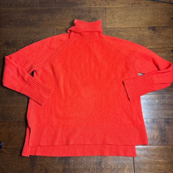 J Crew Women's Small Turtleneck Sweater Orange Bright Wool Alpaca Soft Cozy - Picture 1 of 10